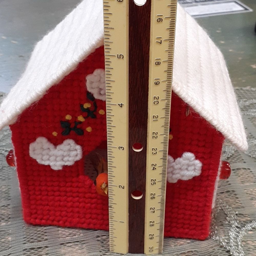 Vintage 2-pcHandmade Needlepoint plastic Canvas barn and 3D birdhouse collection - Picture 10 of 13